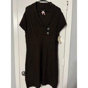 Derek Heart Plus Brown Cable Knit Short Sleeve Sweater Dress Shawl Collar 1X NWT